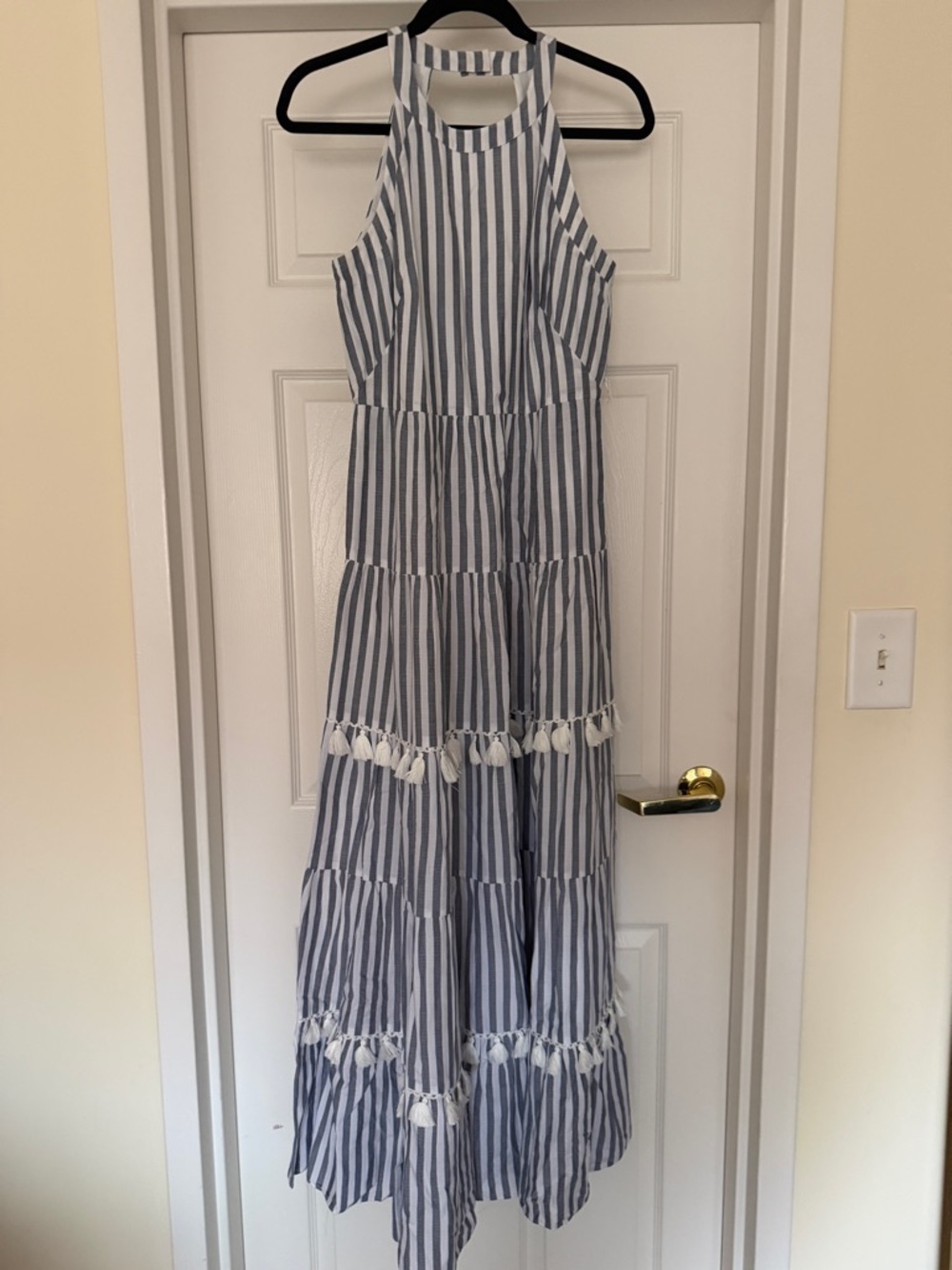 Eliza J Striped Tiered Tassel Trim Maxi Dress - Picture 2 of 4